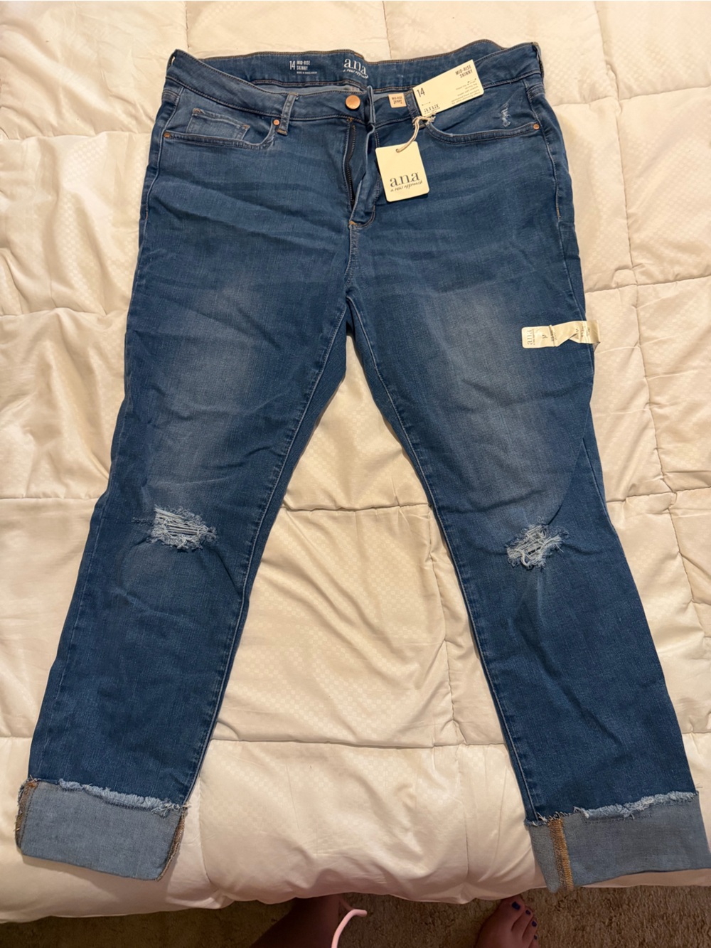 a.n.a Men's Dark Blue Skinny Jeans with Distressed Knees